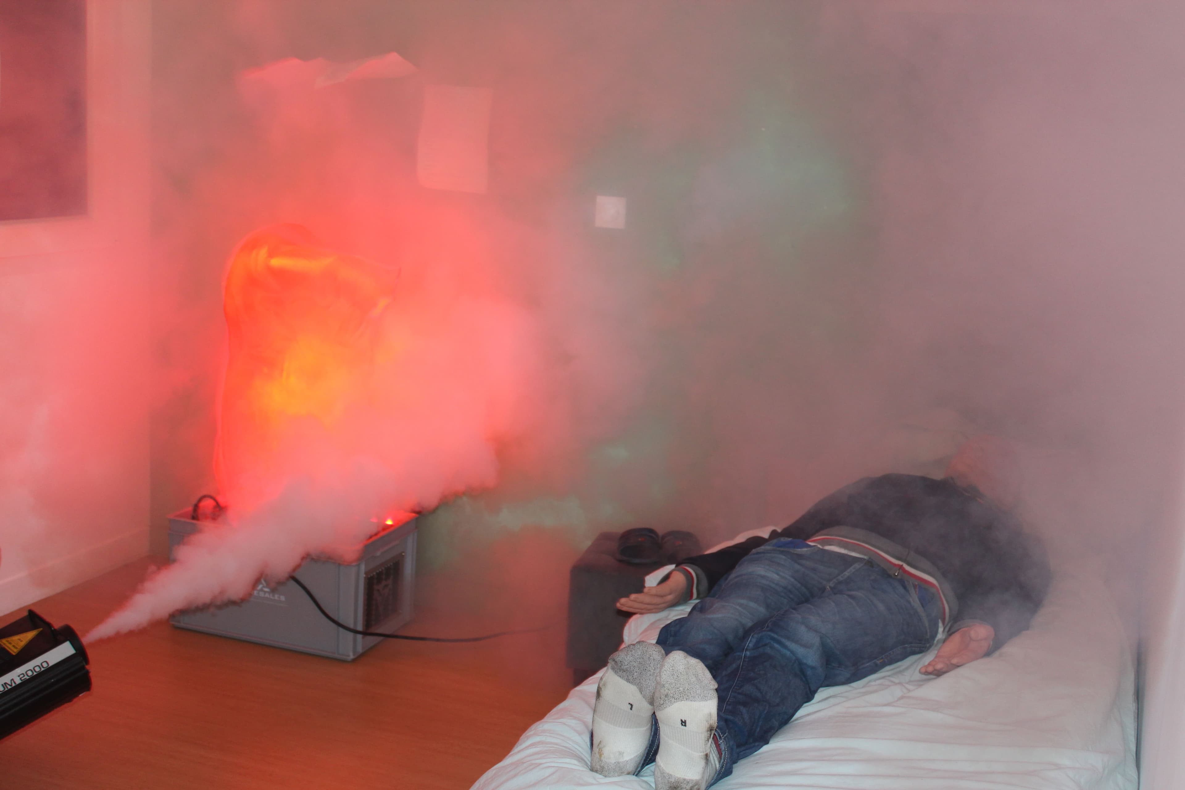 simulation-incendie-fumee Simulation d'incendie avec fumée et mannequin