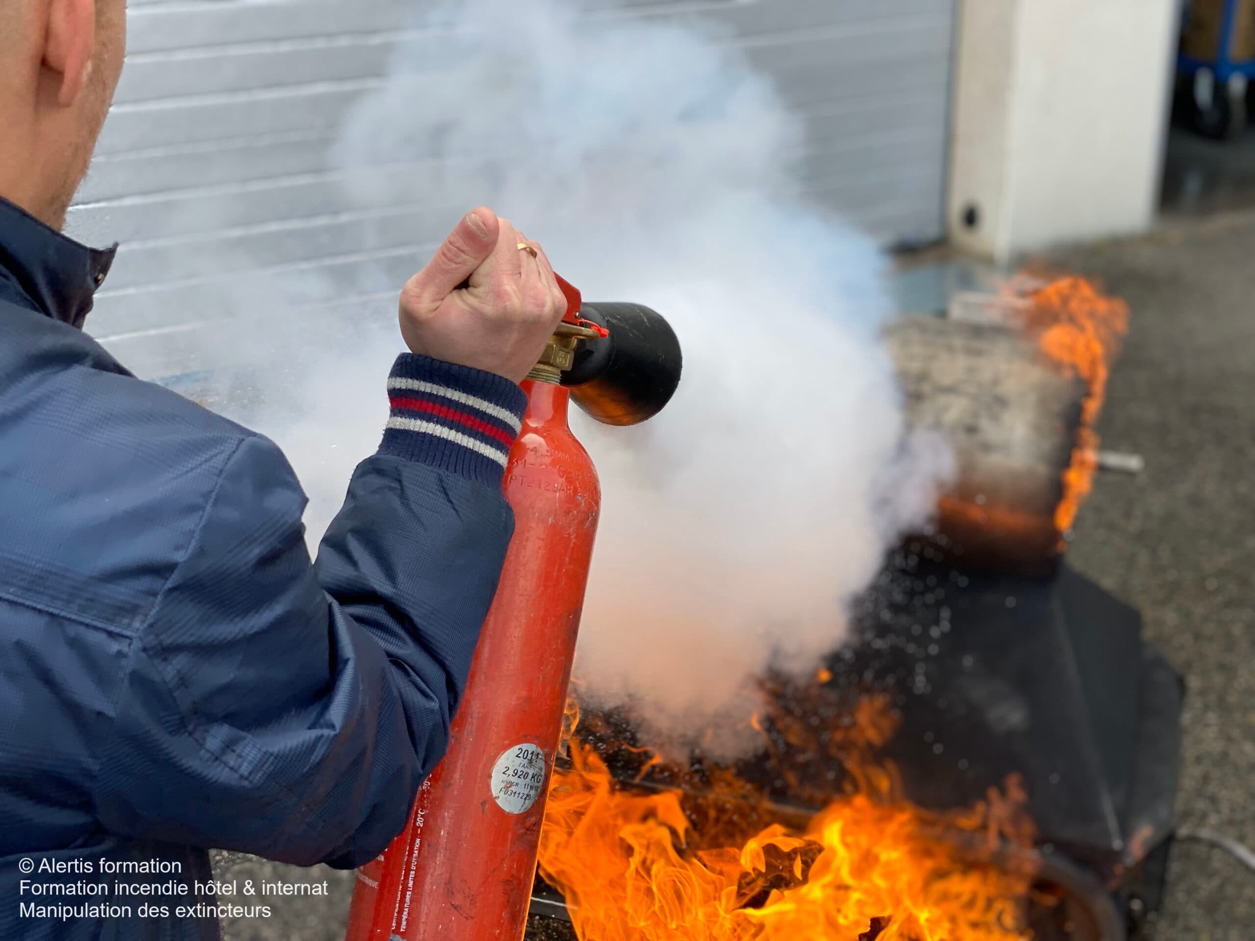 Contrôle du matériel incendie dans un établissement d’hébergement Vérification d’un extincteur dans un hôtel